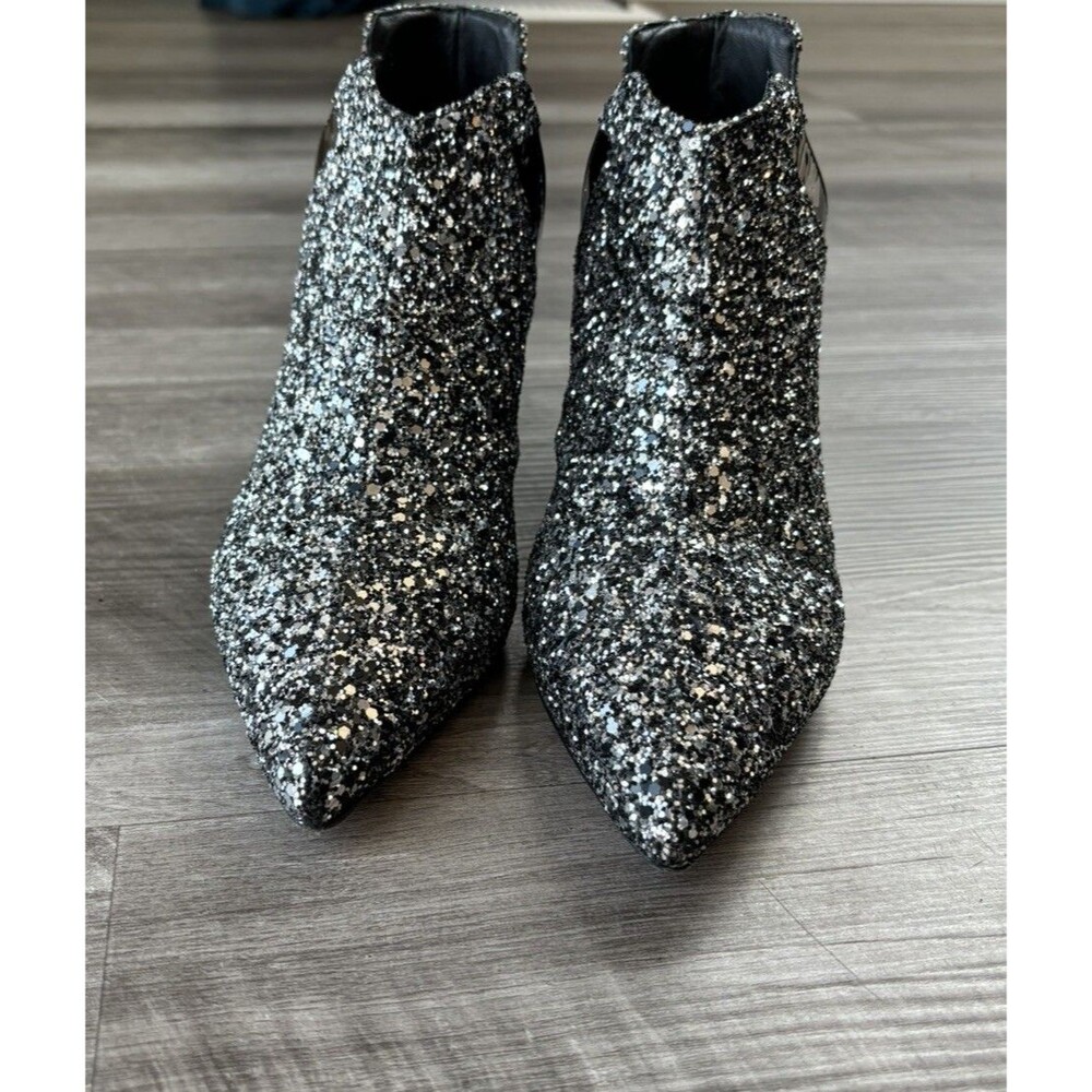 Viajiyu Syrene Black Glitter Pointed Toe Wedges Size 5.5 Italy Booties Shoes